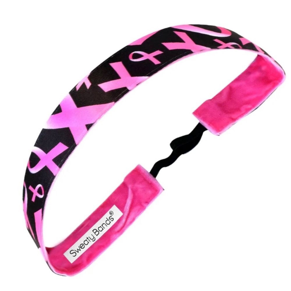 3/$15 New Sweaty Bands Headband Breast Cancer Awareness Black & Pink 1 inch